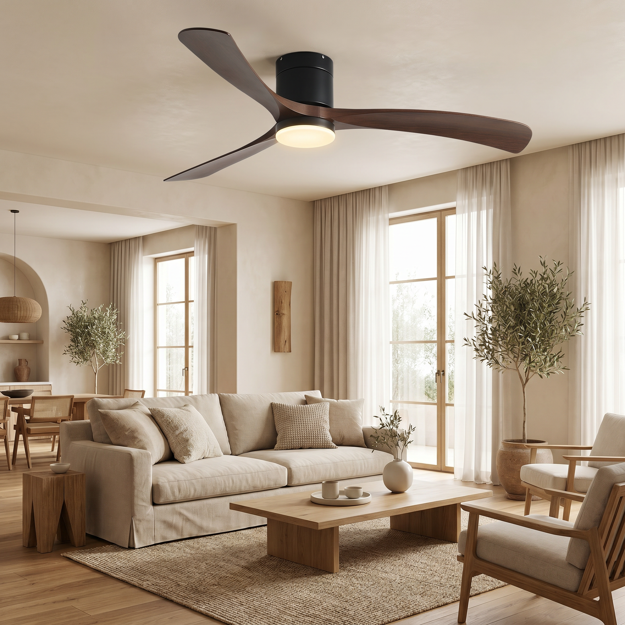 Marlo — Marlo Low-Profile Timber-Look DC Fan with LED | aussieceilingfans