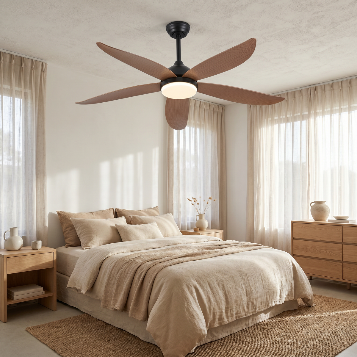 Southerly — Southerly Five-Blade Timber-Look Fan with LED — 132 cm | aussieceilingfans