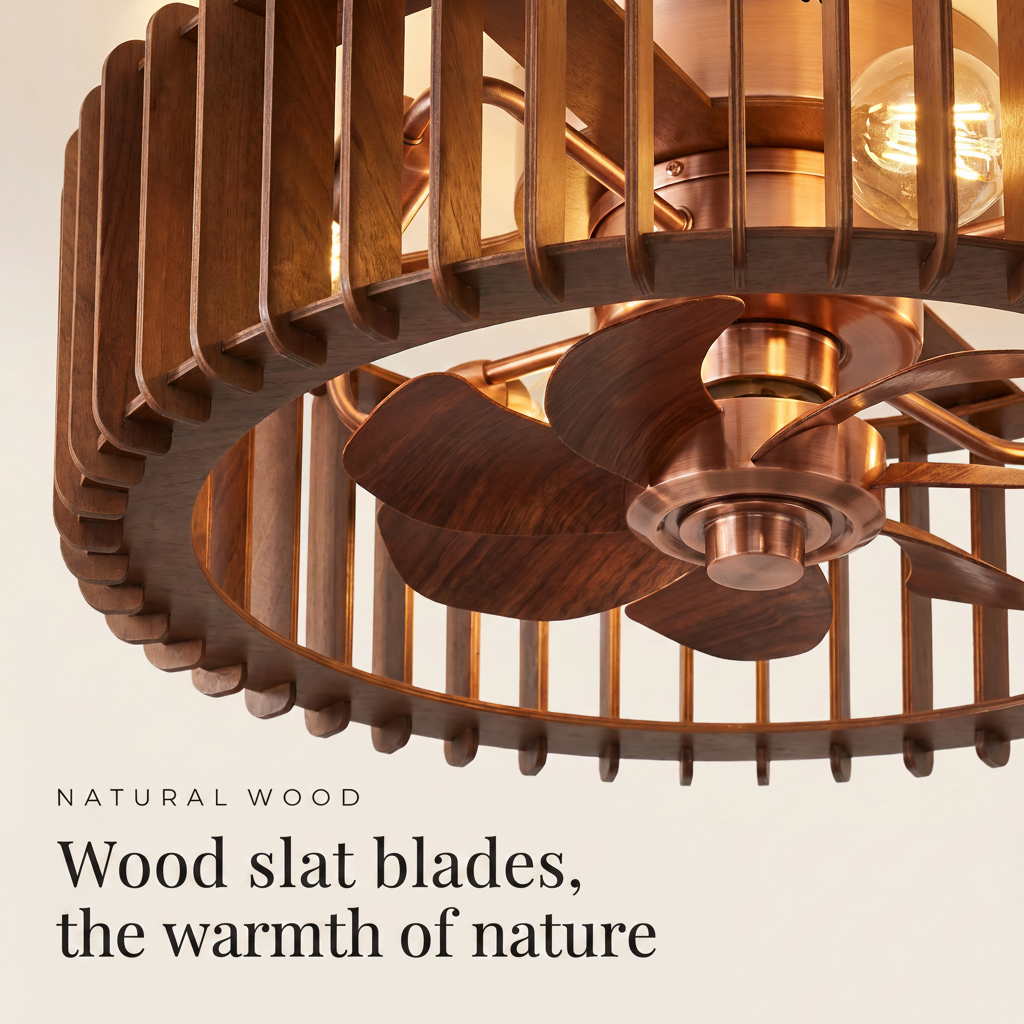 Tallow Timber Slat Ceiling Fan — Walnut Stain 50 cm | aussieceilingfans