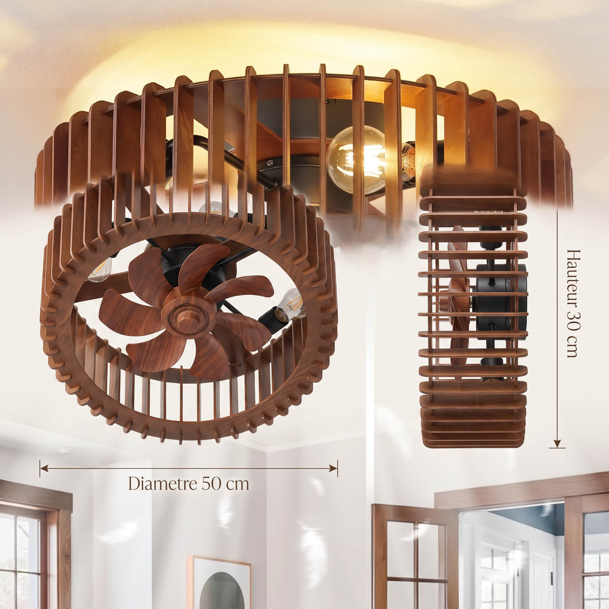 Tallow Timber Slat Ceiling Fan — Walnut Stain 50 cm | aussieceilingfans